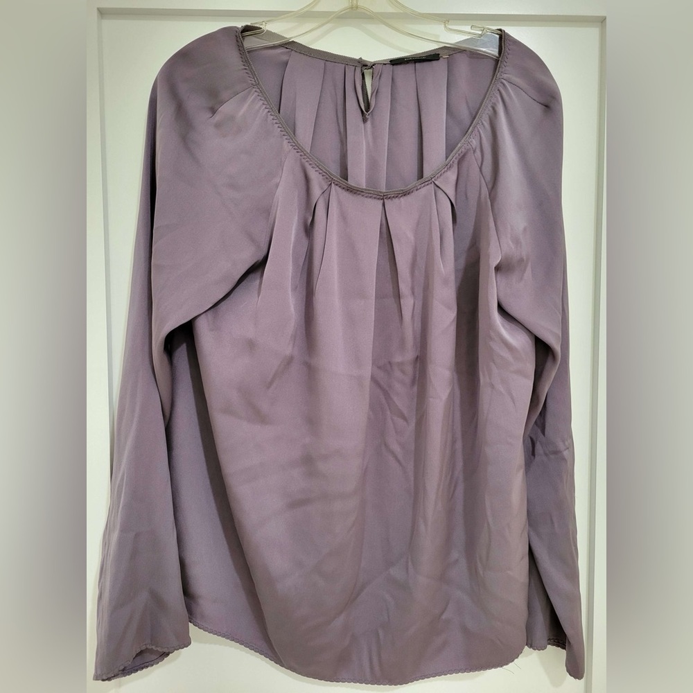 Elie Tahari dark lavender boatneck silk long silk blouse